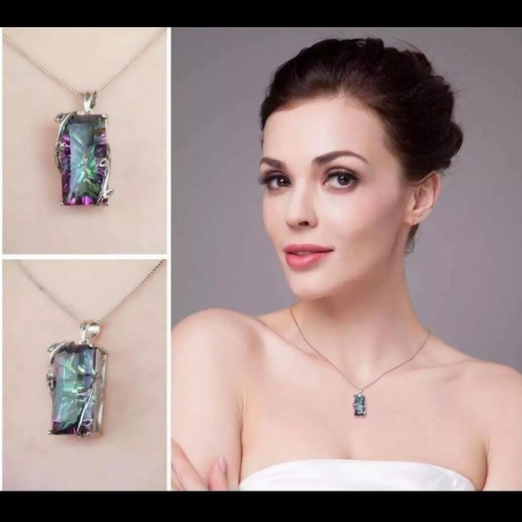 925 Silver Mystic Rainbow Topaz Necklace - Picture 3 of 8